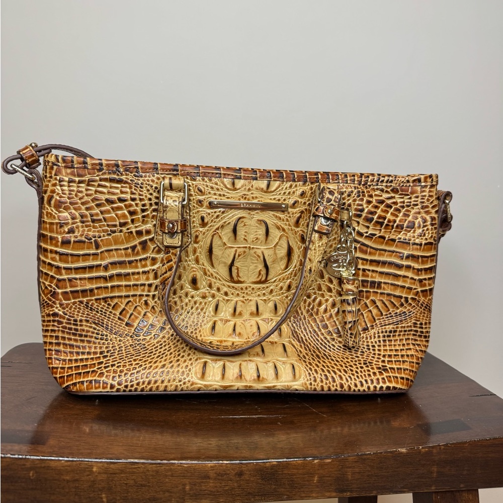 Brahmin Melbourne Crocodile Embossed Tan Handbag